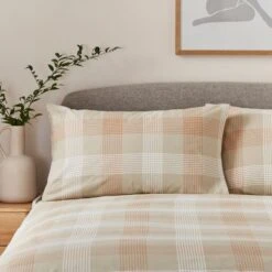 Grey Natural Check Brushed Cotton Duvet Cover And Pillowcase Set -Home Luxe Studio 30907865 alt03