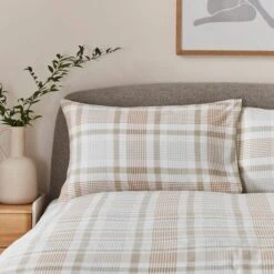 Grey Natural Check Brushed Cotton Duvet Cover And Pillowcase Set -Home Luxe Studio 30907890 alt01