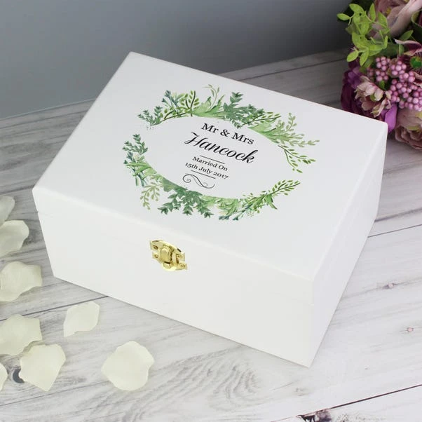 Personalised Fresh Botanical White Wooden Memory Box 3 Personalised Fresh Botanical White Wooden Memory Box