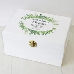 Personalised Fresh Botanical White Wooden Memory Box 9 Personalised Fresh Botanical White Wooden Memory Box -Home Luxe Studio 30908446 alt01