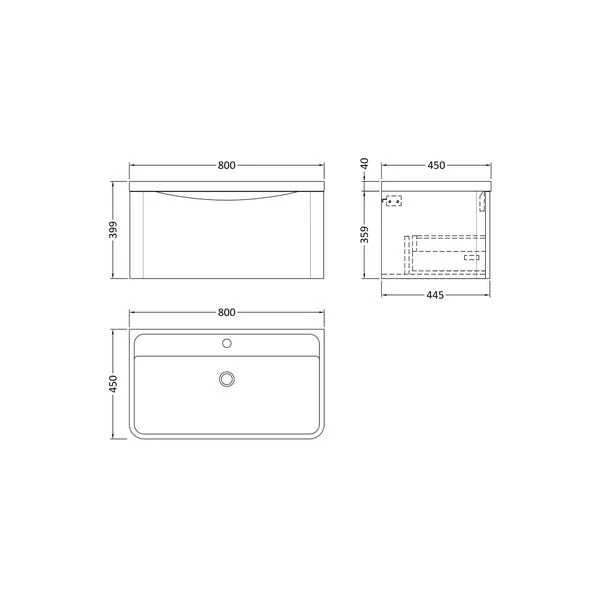Lunar Wall Mounted 1 Drawer Vanity Unit With Polymarble Basin 6 Lunar Wall Mounted 1 Drawer Vanity Unit With Polymarble Basin - Image 4