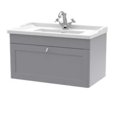 Classique Wall Mounted 1 Drawer Vanity Unit With Ceramic Basin 40 Classique Wall Mounted 1 Drawer Vanity Unit With Ceramic Basin -Home Luxe Studio 30910484