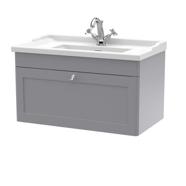 Classique Wall Mounted 1 Drawer Vanity Unit With Ceramic Basin 21 Classique Wall Mounted 1 Drawer Vanity Unit With Ceramic Basin - Image 19