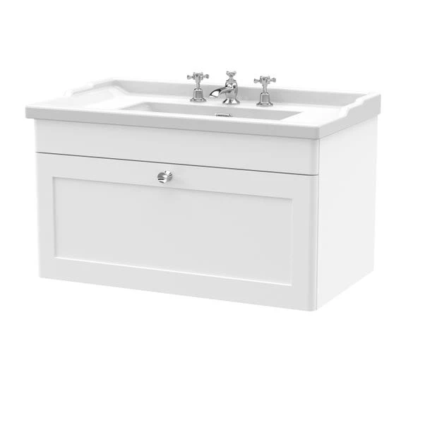 Classique Wall Mounted 1 Drawer Vanity Unit With Ceramic Basin 17 Classique Wall Mounted 1 Drawer Vanity Unit With Ceramic Basin - Image 15