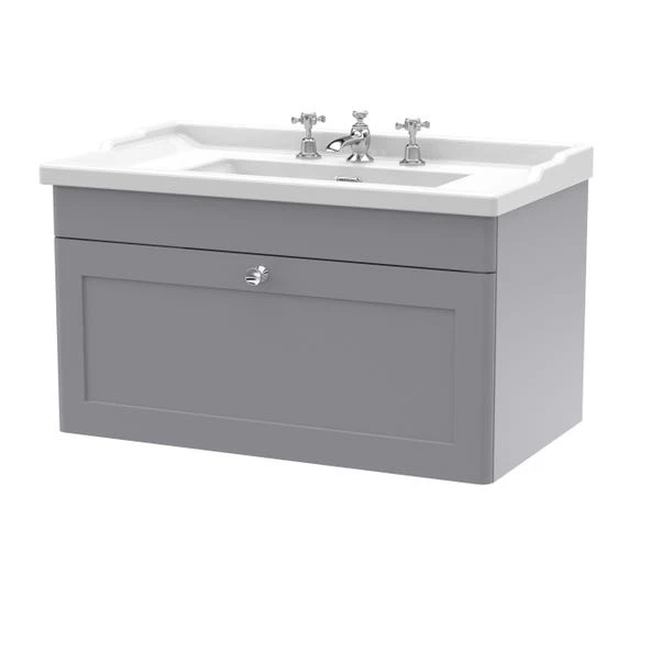Classique Wall Mounted 1 Drawer Vanity Unit With Ceramic Basin 15 Classique Wall Mounted 1 Drawer Vanity Unit With Ceramic Basin - Image 13
