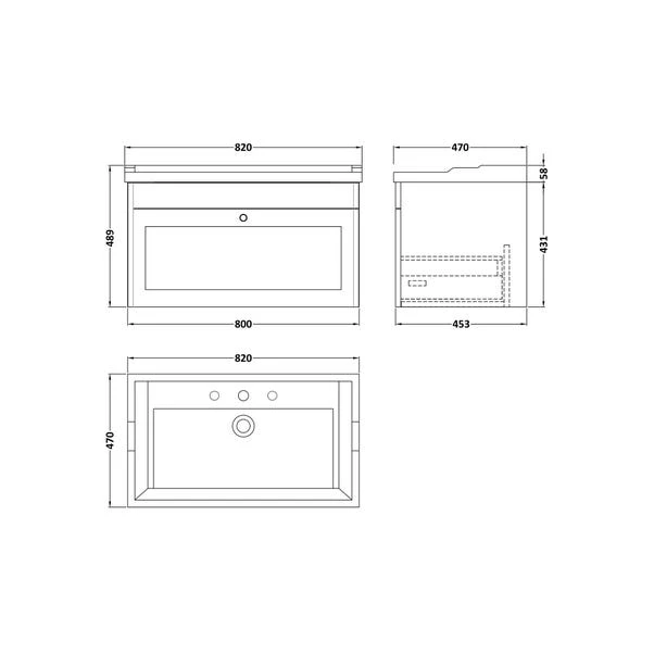 Classique Wall Mounted 1 Drawer Vanity Unit With Ceramic Basin 16 Classique Wall Mounted 1 Drawer Vanity Unit With Ceramic Basin - Image 14