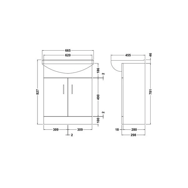Mayford 2 Door Vanity Unit With Square Basin 4 Mayford 2 Door Vanity Unit With Square Basin - Image 2