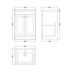 Classique Floor Standing 2 Door Vanity Unit With Ceramic Basin -Home Luxe Studio 30910603 alt09