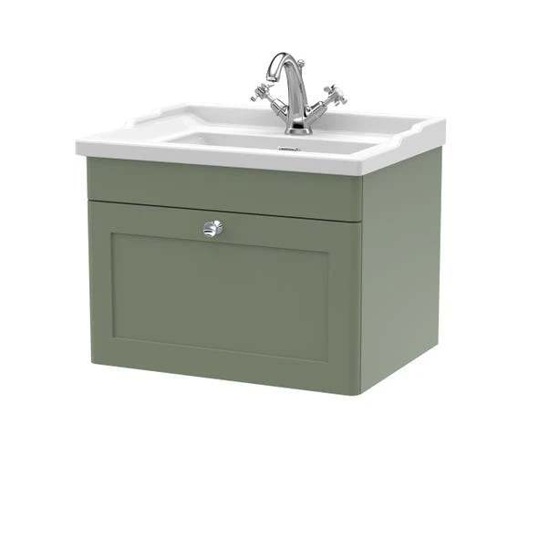 Classique Wall Mounted 1 Drawer Vanity Unit With Ceramic Basin 7 Classique Wall Mounted 1 Drawer Vanity Unit With Ceramic Basin - Image 5