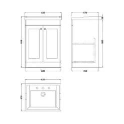 Classique Floor Standing 2 Door Vanity Unit With Ceramic Basin -Home Luxe Studio 30910615 alt09