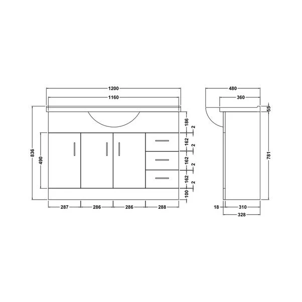 Mayford 3 Door 3 Drawer Vanity Unit With Round Basin 4 Mayford 3 Door 3 Drawer Vanity Unit With Round Basin - Image 2