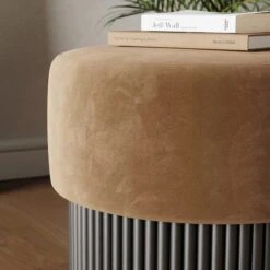Amari Fluted Wooden Storage Footstool With Caramel Velvet Top 14 Amari Fluted Wooden Storage Footstool With Caramel Velvet Top -Home Luxe Studio 30910801 alt03