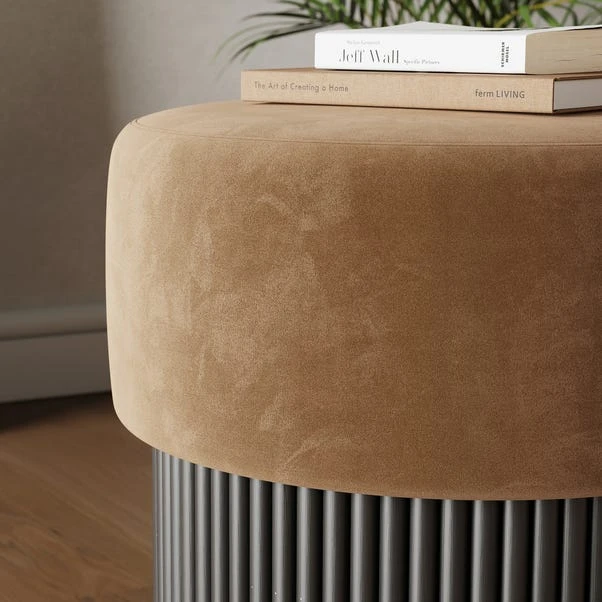 Amari Fluted Wooden Storage Footstool With Caramel Velvet Top 6 Amari Fluted Wooden Storage Footstool With Caramel Velvet Top - Image 4