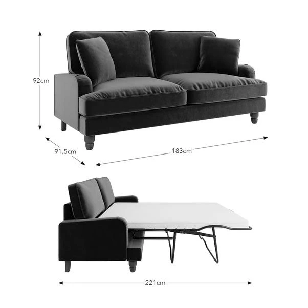 Beatrice Matte Velvet 3 Seater Double Sofa Bed 22 Beatrice Matte Velvet 3 Seater Double Sofa Bed - Image 20