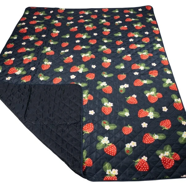Strawberries & Cream Extra-Large Family Sized Quilted Picnic Blanket With Carry Handle 5 Strawberries & Cream Extra-Large Family Sized Quilted Picnic Blanket With Carry Handle - Image 3