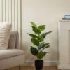 Artificial Real Touch Rubber Tree In Black Plastic Plant Pot