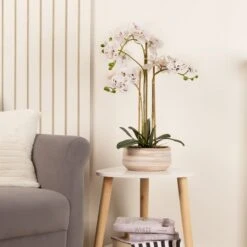 Artificial White Speckled Orchid In Beige Ceramic Plant Pot 14 Artificial White Speckled Orchid In Beige Ceramic Plant Pot -Home Luxe Studio 30913547