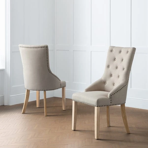 Loire Set Of 2 Button Back Dining Chairs, Linen 3 Loire Set Of 2 Button Back Dining Chairs, Linen