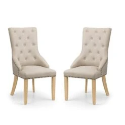 Loire Set Of 2 Button Back Dining Chairs, Linen 13 Loire Set Of 2 Button Back Dining Chairs, Linen -Home Luxe Studio 30914227 alt02