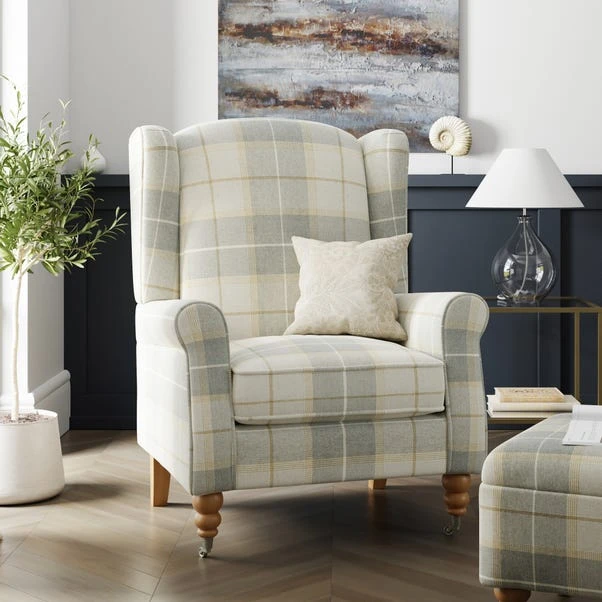 Oswald Grande Check Wingback Armchair 3 Oswald Grande Check Wingback Armchair