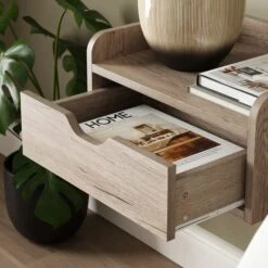 Cilla 1 Drawer Floating Bedside Table, Grey Oak Effect -Home Luxe Studio 30917501 alt02