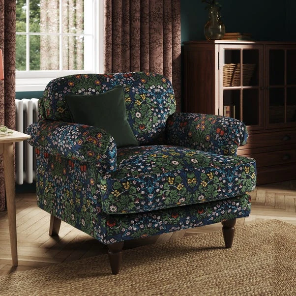 Jolene William Morris Blackthorn Print Velvet Snuggle Chair 10 Jolene William Morris Blackthorn Print Velvet Snuggle Chair - Image 8