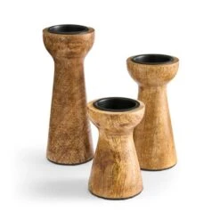 Set Of 3 Mango Wood Candle Holders -Home Luxe Studio 30924473 alt02