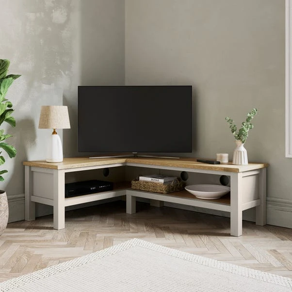 Olney Open Corner TV Unit For TVs Up To 55", Stone 3 Olney Open Corner TV Unit For TVs Up To 55", Stone