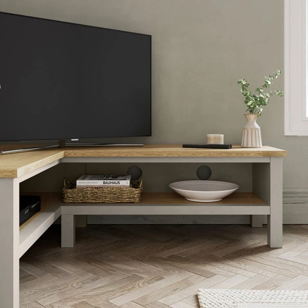 Olney Open Corner TV Unit For TVs Up To 55", Stone 4 Olney Open Corner TV Unit For TVs Up To 55", Stone - Image 2