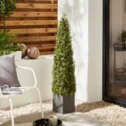 Artificial Boxwood Cone Shaped Tree In Woven Plant Pot -Home Luxe Studio 30926619