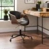 Modena Walnut Effect Office Chair, Black Faux Leather 2 Modena Walnut Effect Office Chair, Black Faux Leather -Home Luxe Studio 30926647