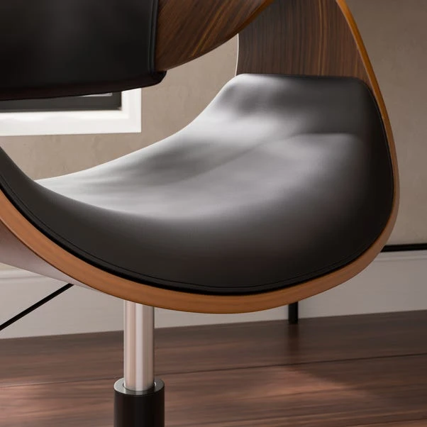 Modena Walnut Effect Office Chair, Black Faux Leather 5 Modena Walnut Effect Office Chair, Black Faux Leather - Image 3