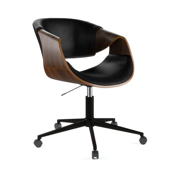 Modena Walnut Effect Office Chair, Black Faux Leather 8 Modena Walnut Effect Office Chair, Black Faux Leather - Image 6