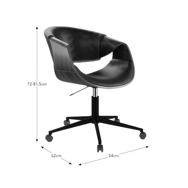 Modena Walnut Effect Office Chair, Black Faux Leather 10 Modena Walnut Effect Office Chair, Black Faux Leather - Image 8