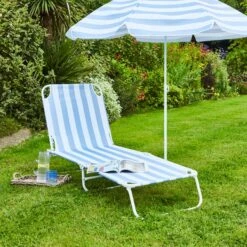 Blue And White Folding Lounger