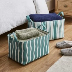 Set Of 2 Coastal Stripe Rectangular Storage Boxes
