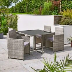 Grey Rattan 4 Seater Dining Cube Set 11 Grey Rattan 4 Seater Dining Cube Set -Home Luxe Studio 30927273 alt01