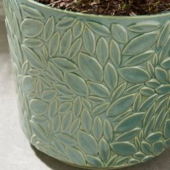 Leaf Embossed Stoneware Plant Pot 9 Leaf Embossed Stoneware Plant Pot -Home Luxe Studio 30927965 alt01