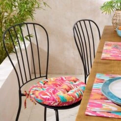 Pink Stripe Ikat Round Seat Pad