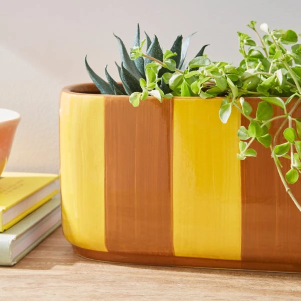Elements Striped Ceramic Windowsill Plant Pot 4 Elements Striped Ceramic Windowsill Plant Pot - Image 2
