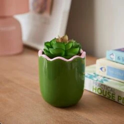 Artificial Succculent In Scalloped Ceramic Plant Pot -Home Luxe Studio 30944942