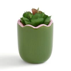 Artificial Succculent In Scalloped Ceramic Plant Pot -Home Luxe Studio 30944942 alt02