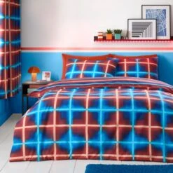 Red & Blue Neon Checks Reversible Duvet Cover And Pillowcase Set 32 Red & Blue Neon Checks Reversible Duvet Cover And Pillowcase Set -Home Luxe Studio 30945317