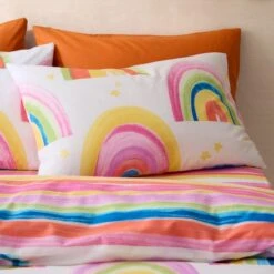 Watercolour Rainbow 100% Cotton Reversible Duvet Cover And Pillowcase Set 33 Watercolour Rainbow 100% Cotton Reversible Duvet Cover And Pillowcase Set -Home Luxe Studio 30945356 alt01