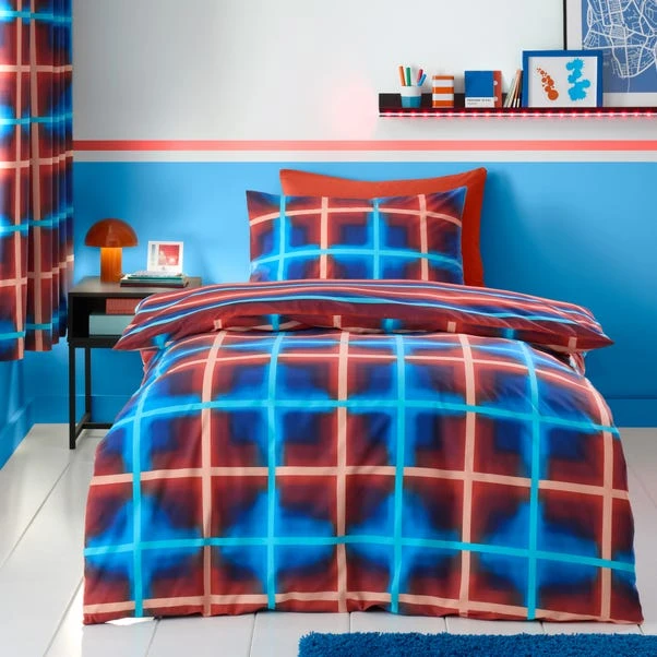 Red & Blue Neon Checks Reversible Duvet Cover And Pillowcase Set 3 Red & Blue Neon Checks Reversible Duvet Cover And Pillowcase Set