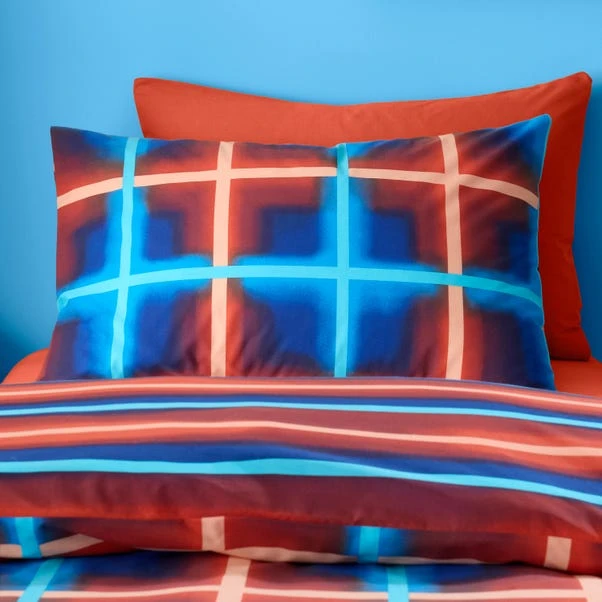 Red & Blue Neon Checks Reversible Duvet Cover And Pillowcase Set 4 Red & Blue Neon Checks Reversible Duvet Cover And Pillowcase Set - Image 2