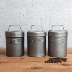 Kitchen Craft Set Of 3 Grey Metal Tea, Coffee And Sugar Canisters 10 Kitchen Craft Set Of 3 Grey Metal Tea, Coffee And Sugar Canisters -Home Luxe Studio 30948710 alt02