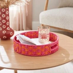 Sunbeam Orange & Pink Patterned Woven Tray