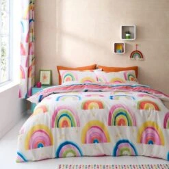 Watercolour Rainbow 100% Cotton Reversible Duvet Cover And Pillowcase Set