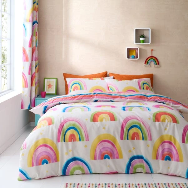 Watercolour Rainbow 100% Cotton Reversible Duvet Cover And Pillowcase Set 3 Watercolour Rainbow 100% Cotton Reversible Duvet Cover And Pillowcase Set